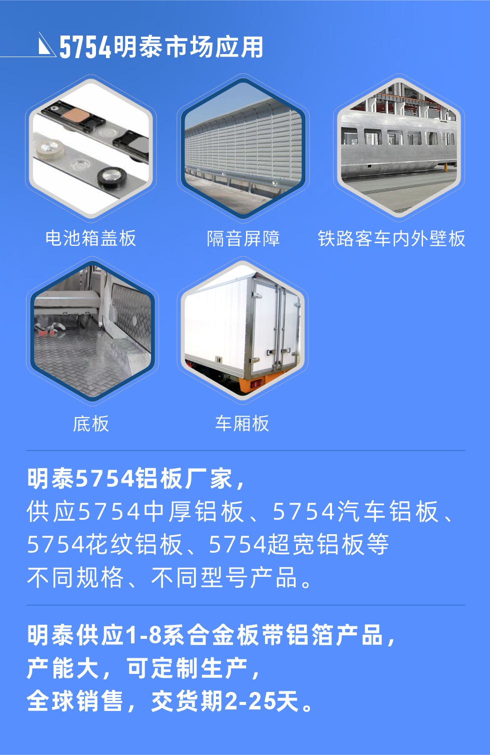 明泰5754鋁板優(yōu)勢

　　1、可焊接性能強，焊接裂縫的傾向低，焊縫和基體金屬的強度高。

　　2、表面的氧化物較少，軋制板材的表面質(zhì)量好，光滑無裂紋，無腐蝕斑點和硝鹽痕跡。

　　3、5754鋁板屬于中高強度的鋁合金，疲勞性能和耐腐蝕性能好。

　　4、可根據(jù)客戶需求定制不同厚度、不同版型的5754鋁板產(chǎn)品。

　　5754鋁板生產(chǎn)以及包裝要求
　　1、表面不允許有裂紋、腐蝕斑點和硝鹽痕跡。

　　2、表面上允許有深度不超過缺陷所在部位壁厚公稱尺寸8%的起皮、氣泡、表面粗超和局部機械損傷，但缺陷深度不能超過0.5mm,缺陷總面積不超過板材總面積的5%。

　　3、允許供貨方沿型材縱向打光至表面光滑。

　　4、其他要求：有需求方和供貨方自己擬定。

